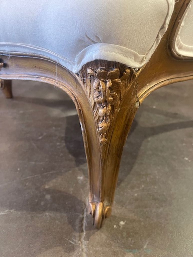 Late 19th c French Louis XV Giltwood Bergere - Image 3