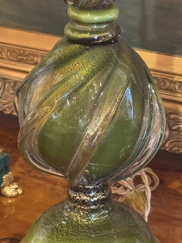 Pair of Vintage Murano Green Glass Lamps - Image 3