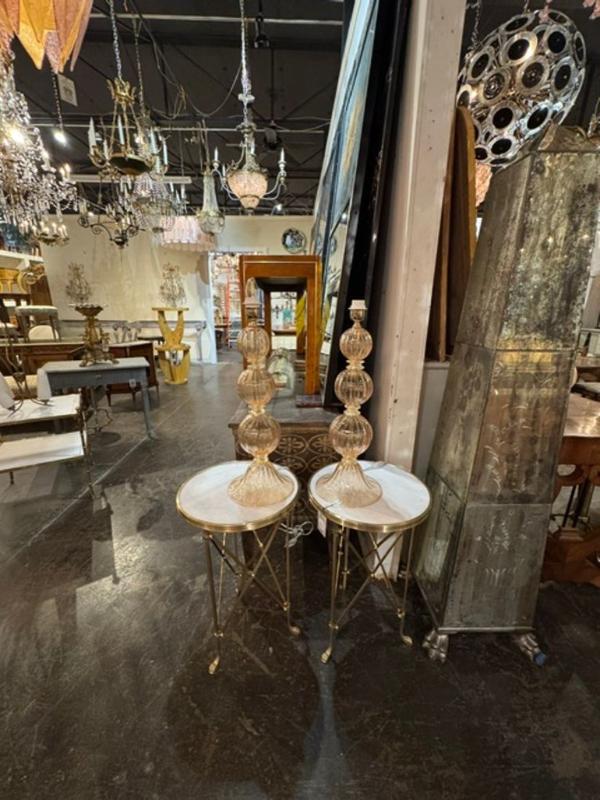 Pair of Large Scale Murano Peach and Gold Ball Form Lamps - Image 3