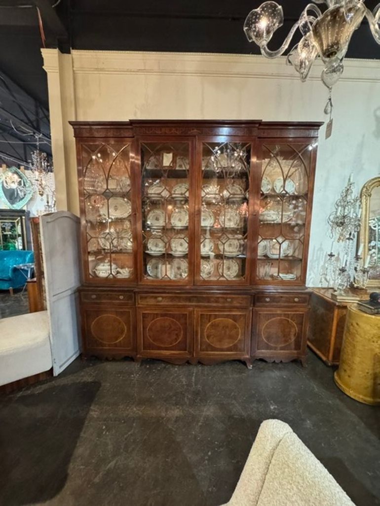 19th c. English George III Inlaid Mahogany Breakfront - Image 3