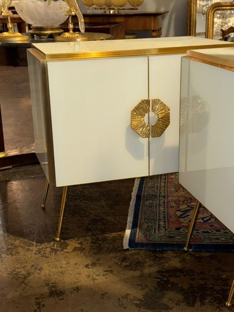 Pair of Murano White Glass and Brass Side Tables - Image 3