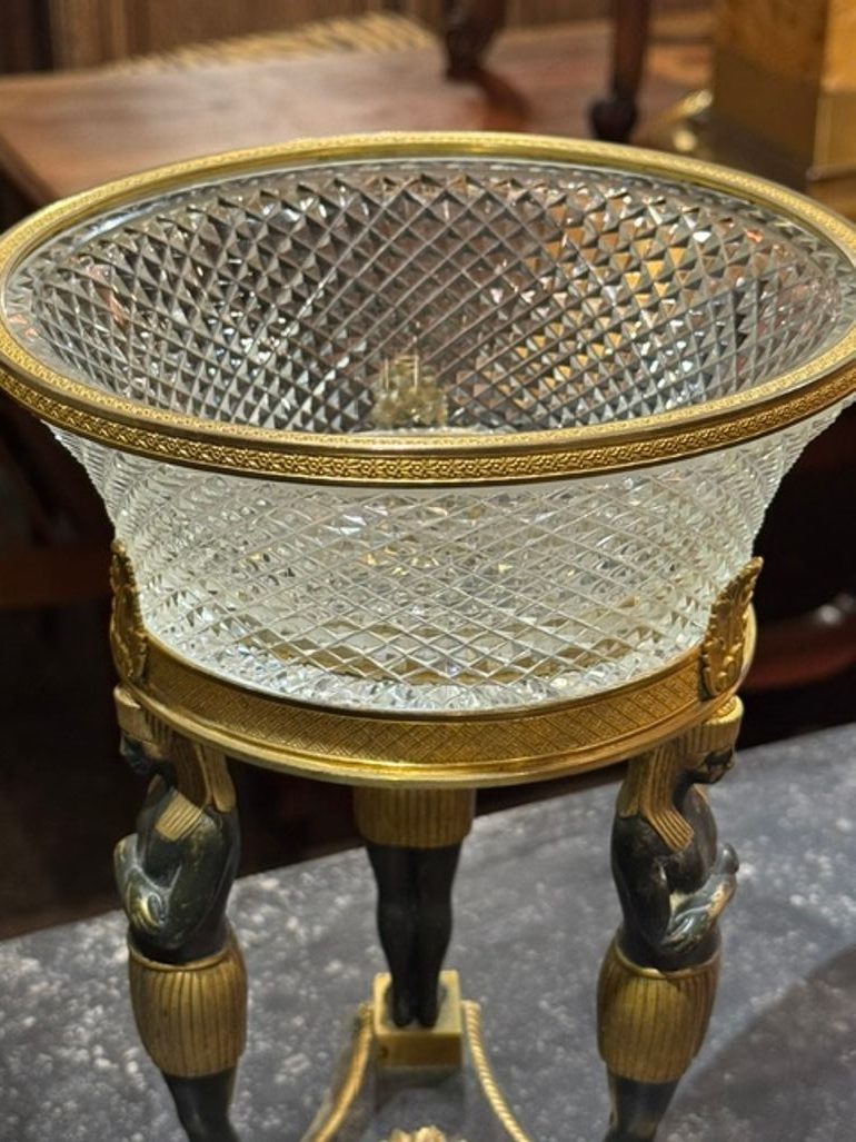 Fine Pair of 19th c. French Empire Bronze and Crystal Centerpieces - Image 3