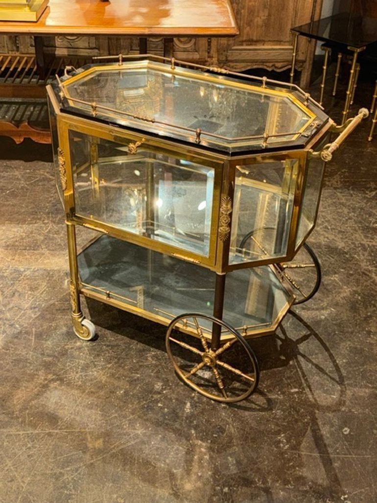 Vintage French Gilt Brass Bar Cart - Image 3