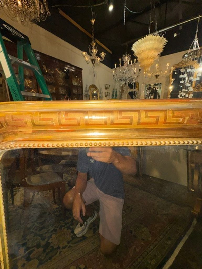 Fine 19th c. French Louis Philippe Mirror with Greek Key Frame - Image 3