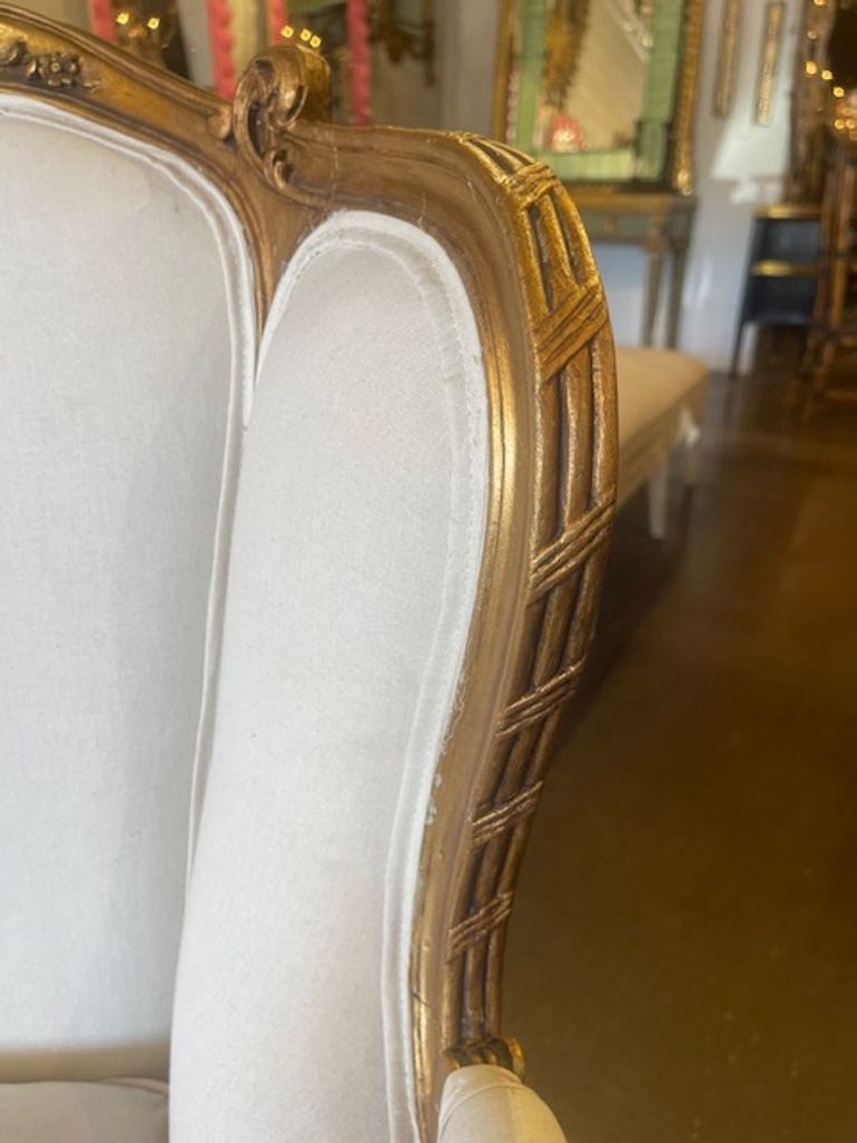 Late 19th c French Louis XV Giltwood Bergere - Image 4