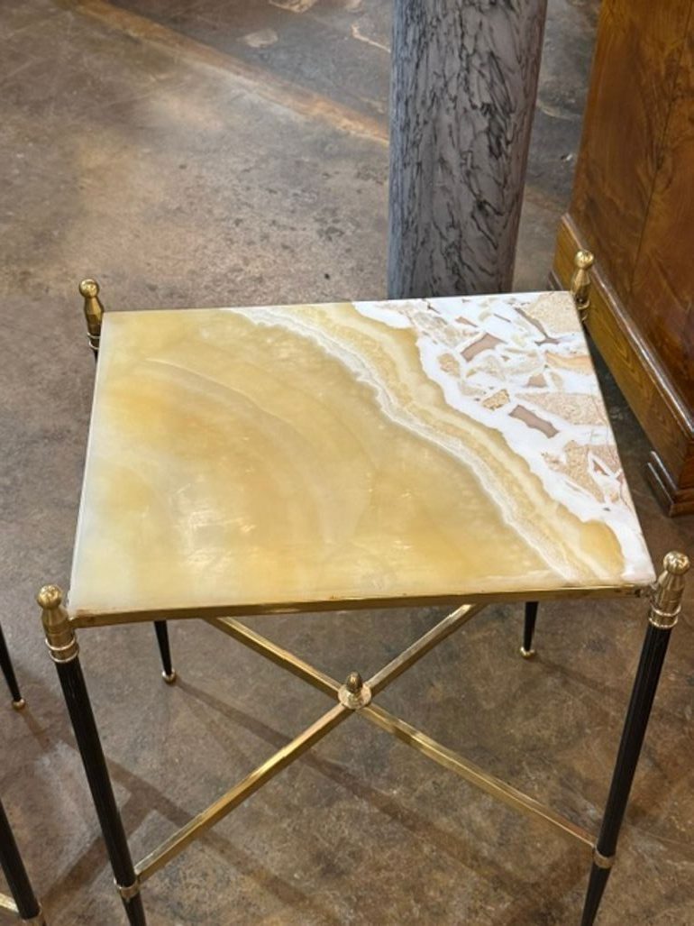 Pair of French Directoire’ Style Steel and Onyx Side Tables - Image 4