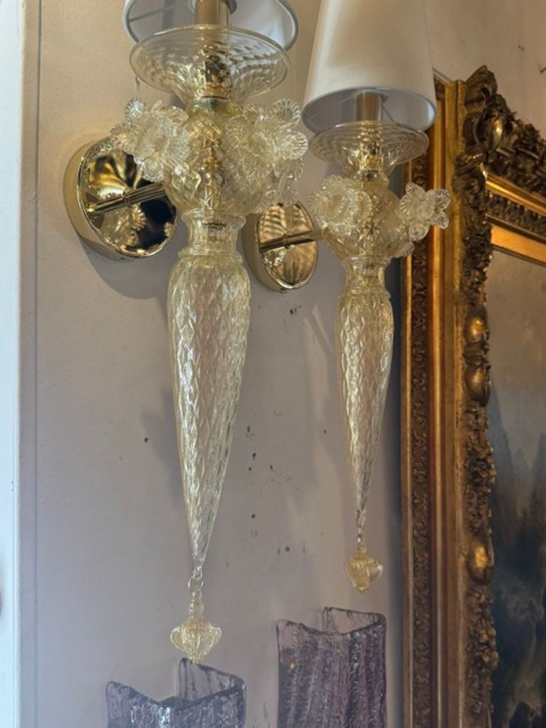 Murano Gold Venetian Style Flower Sconces - Image 4