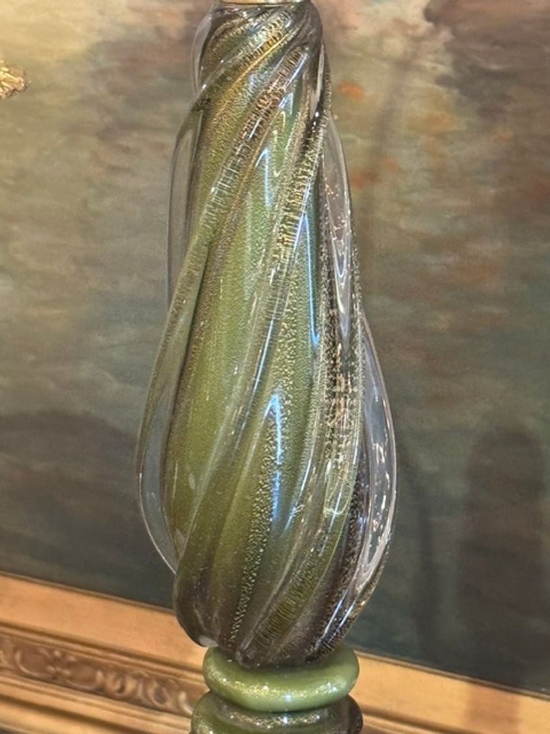 Pair of Vintage Murano Green Glass Lamps - Image 4