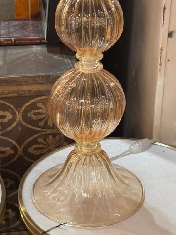 Pair of Large Scale Murano Peach and Gold Ball Form Lamps - Image 4