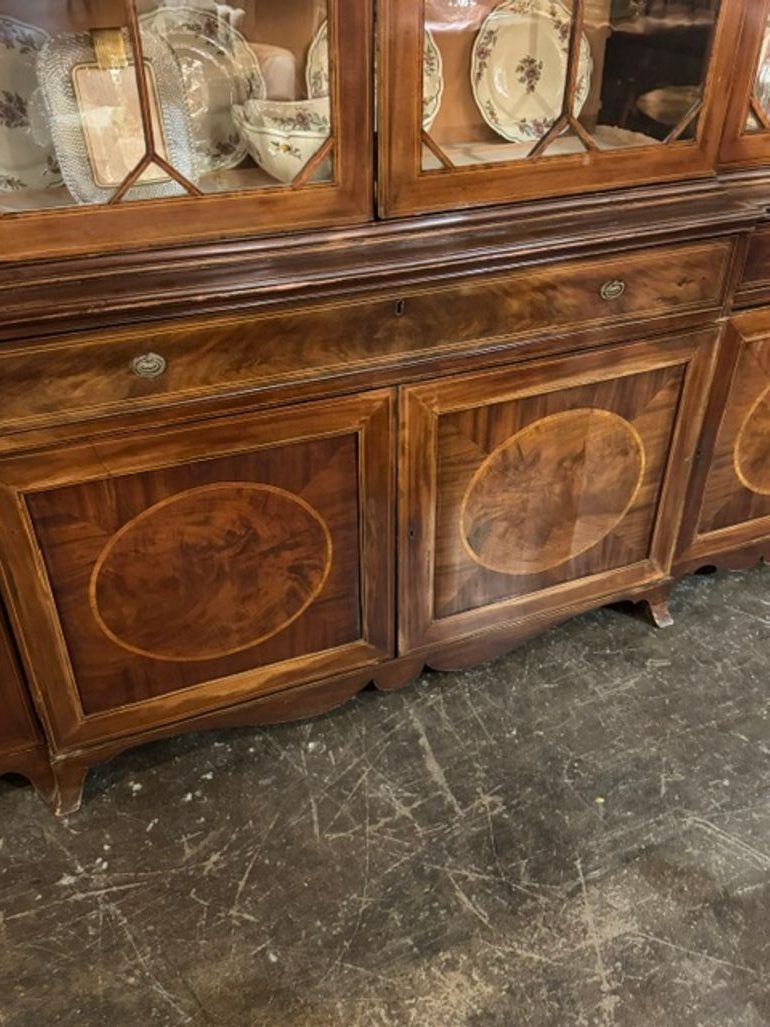 19th c. English George III Inlaid Mahogany Breakfront - Image 4