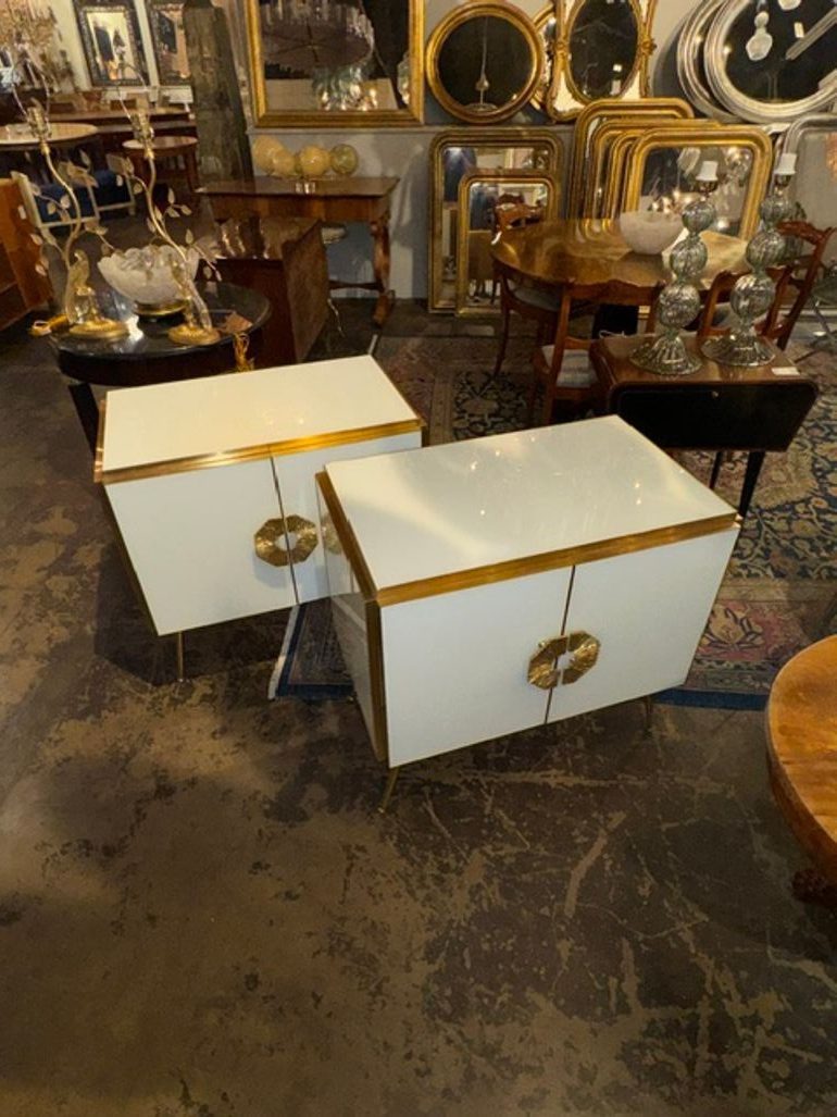 Pair of Murano White Glass and Brass Side Tables - Image 4