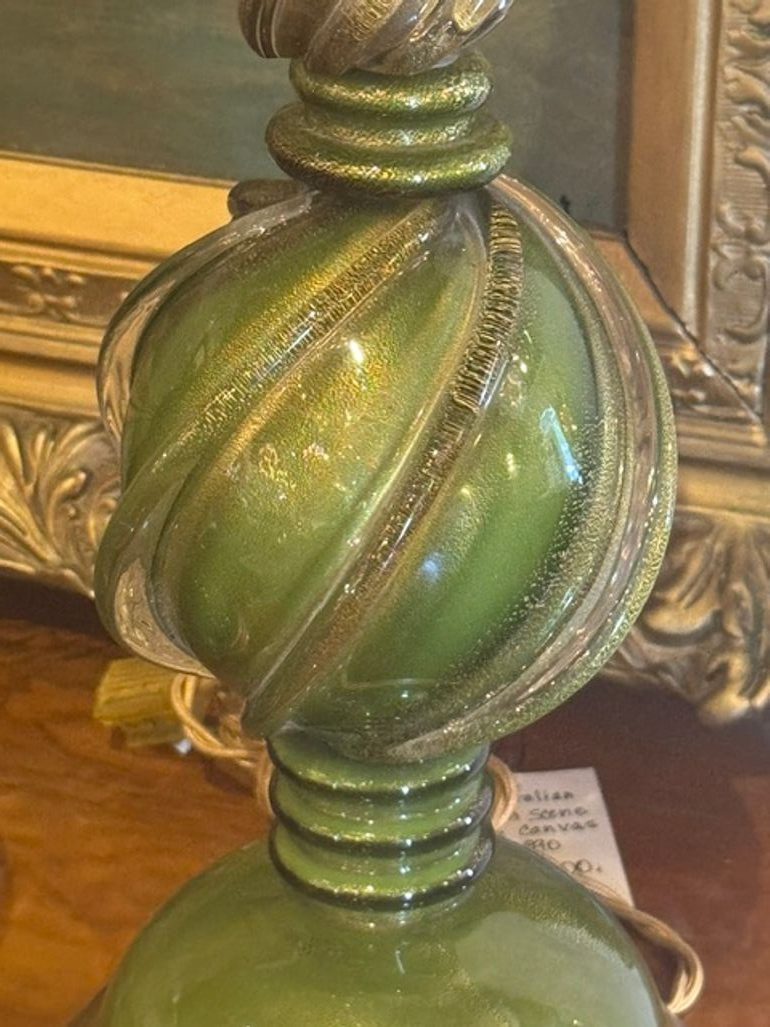 Pair of Vintage Murano Green Glass Lamps - Image 5