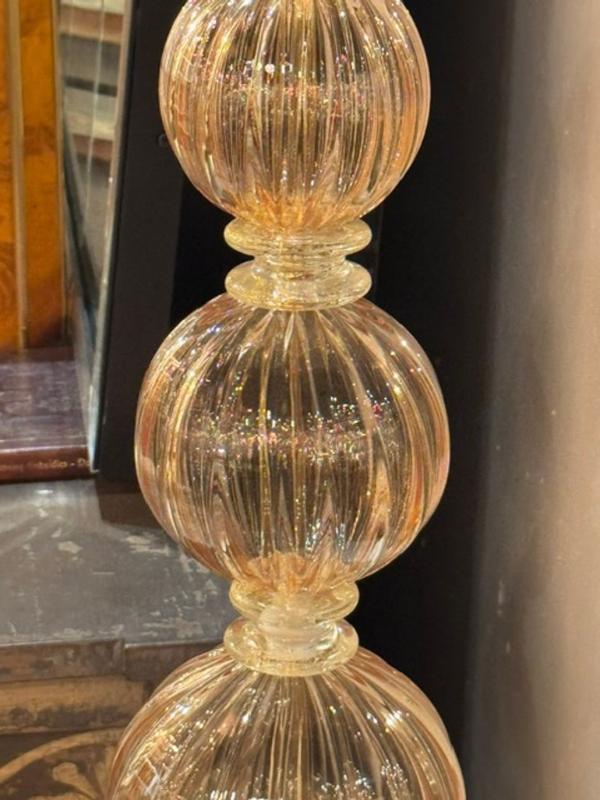 Pair of Large Scale Murano Peach and Gold Ball Form Lamps - Image 5