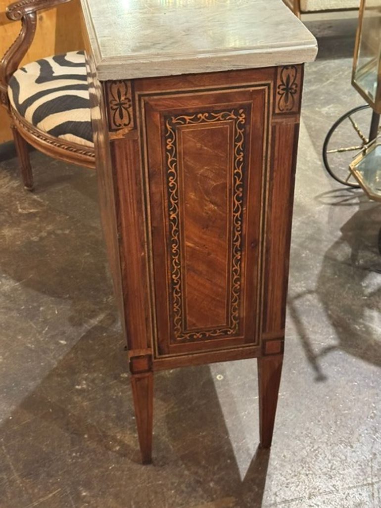 Early 19th Century Italian Inlaid Walnut Marble Top Side Table - Image 5