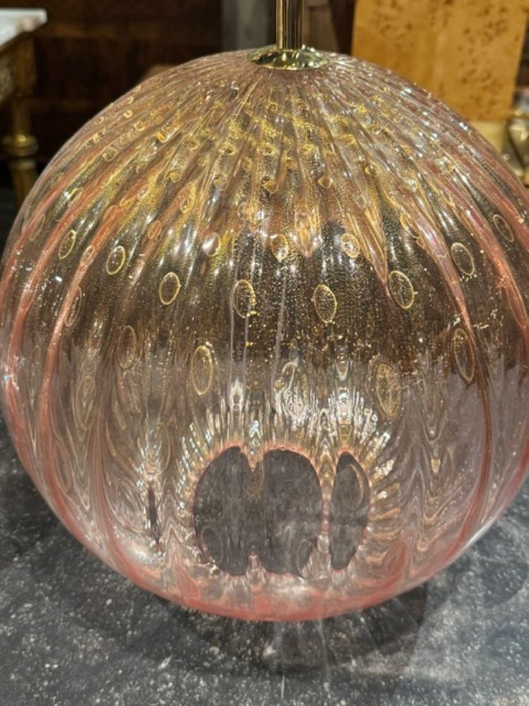 Pair of Large Scale Pink Murano Globe Lamps - Image 5