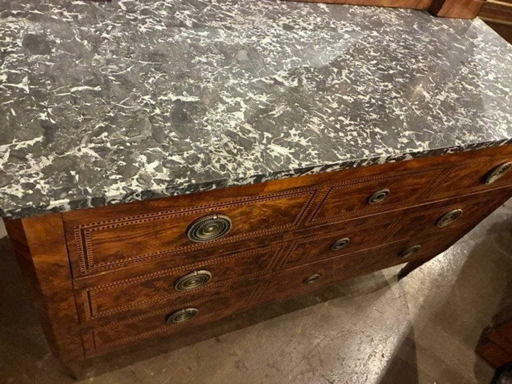 19th c. French Transitional Walnut Inlaid Commode - Image 6