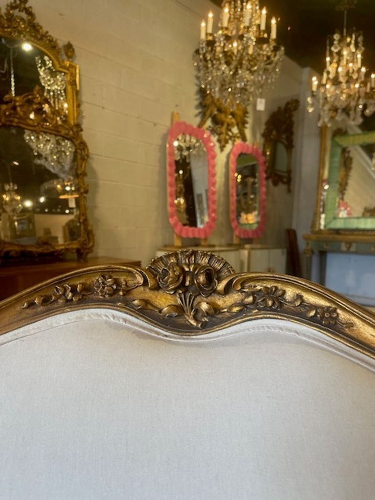 Late 19th c French Louis XV Giltwood Bergere - Image 6