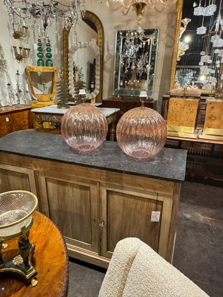 Pair of Large Scale Pink Murano Globe Lamps - Image 6