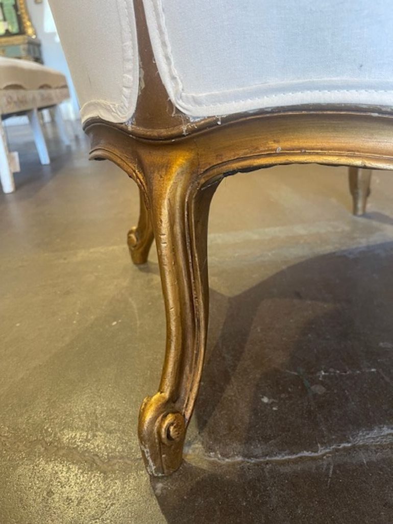Late 19th c French Louis XV Giltwood Bergere - Image 7