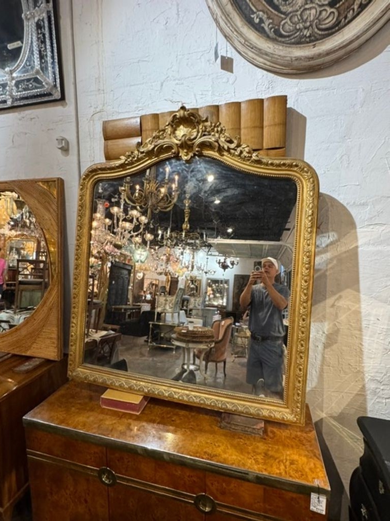 19th c. French Louis XV Giltwood Mirror - Image 7