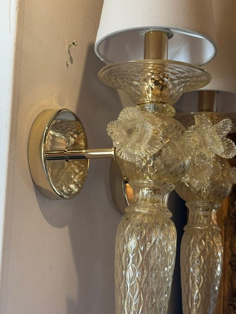 Murano Gold Venetian Style Flower Sconces - Image 7