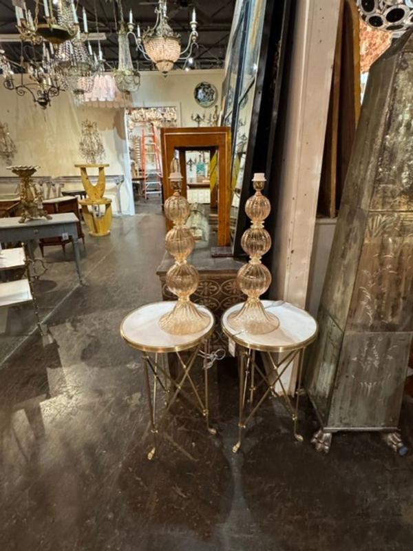 Pair of Large Scale Murano Peach and Gold Ball Form Lamps - Image 7