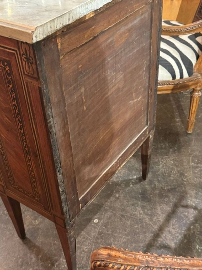 Early 19th Century Italian Inlaid Walnut Marble Top Side Table - Image 7