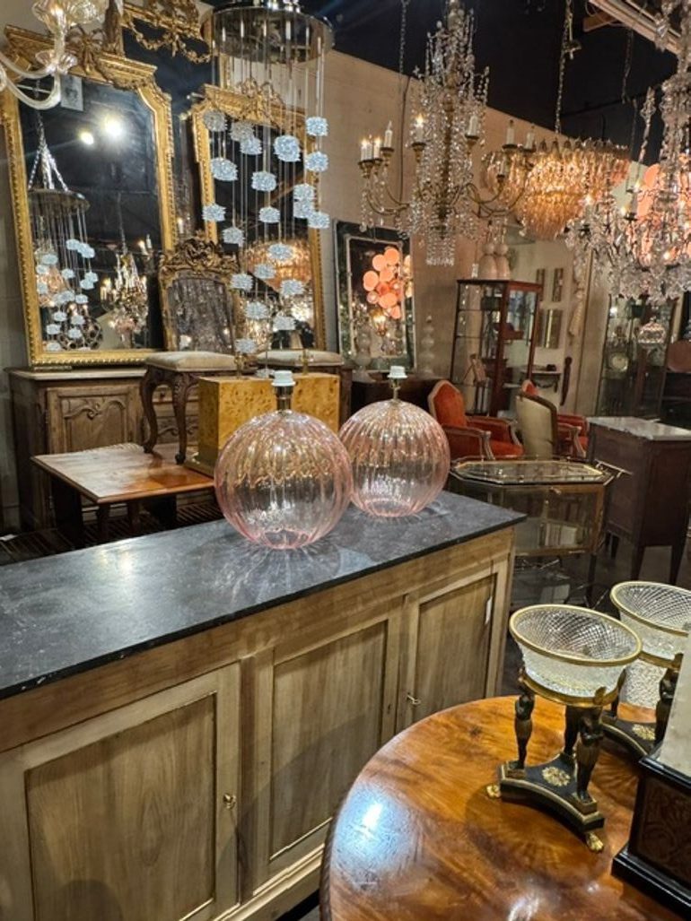 Pair of Large Scale Pink Murano Globe Lamps - Image 7