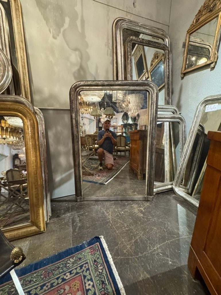 19th c. French Transitional Silver Leaf Mirror - Image 7