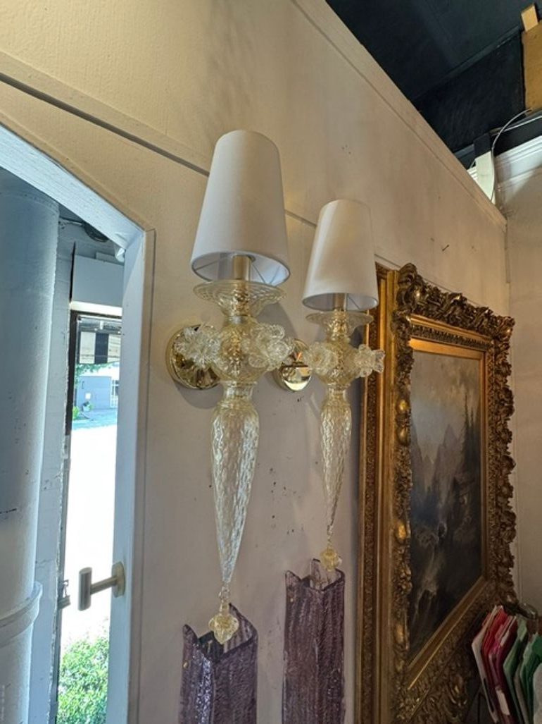 Murano Gold Venetian Style Flower Sconces - Image 8