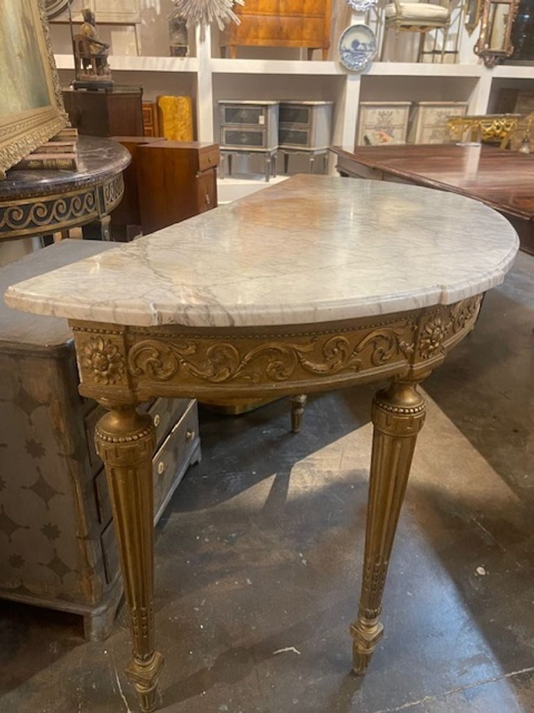 19th c. French Louis XVI Giltwood Console - Image 9