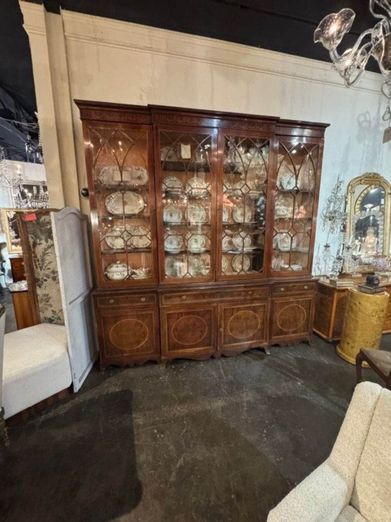 19th c. English George III Inlaid Mahogany Breakfront - Image 9
