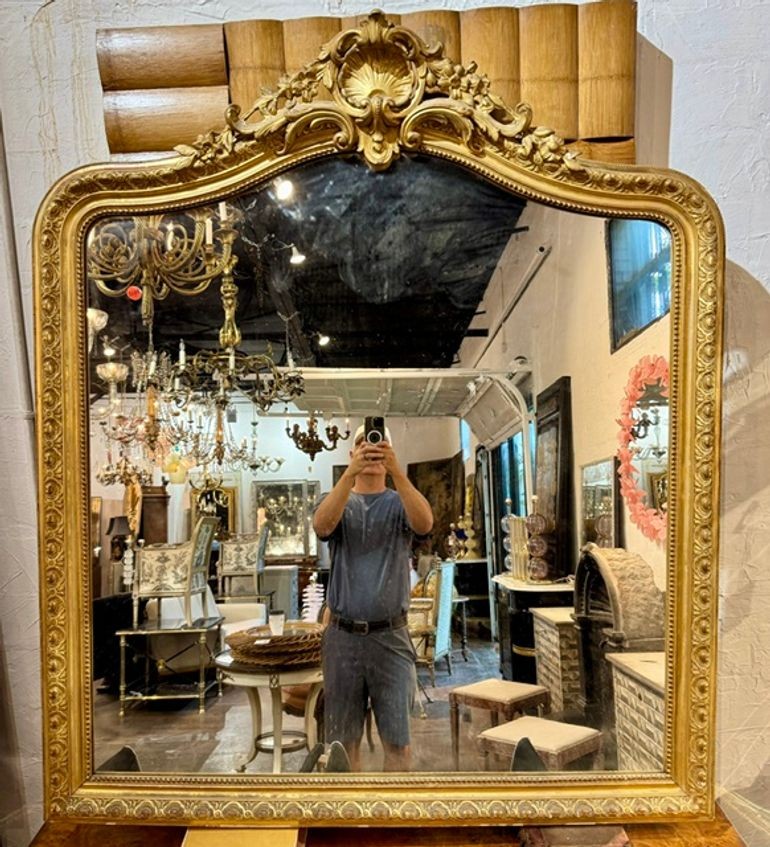 19th c. French Louis XV Giltwood Mirror - Image 9