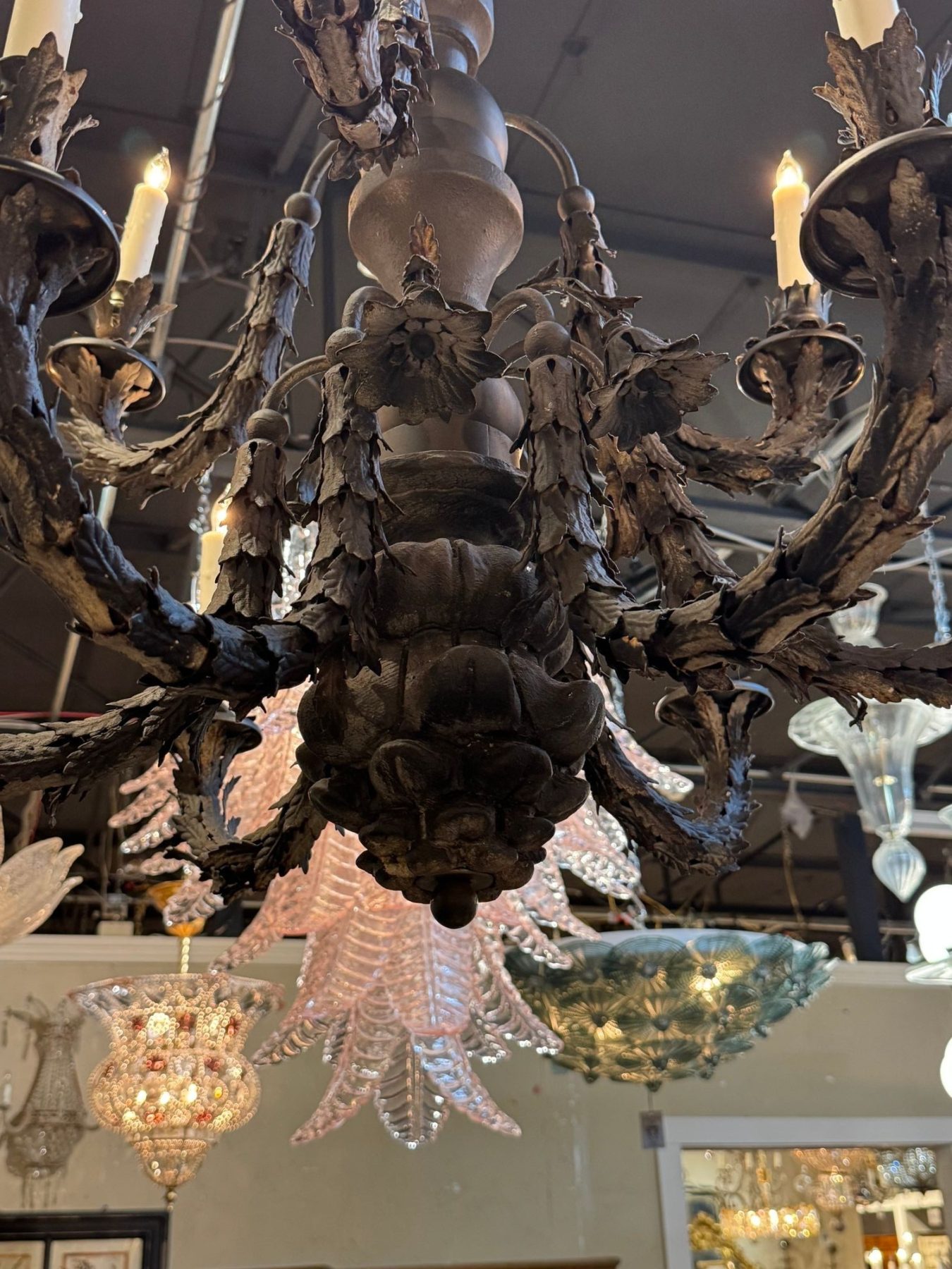 19th c. Italian Carved Wood and Iron Chandelier - Image 11