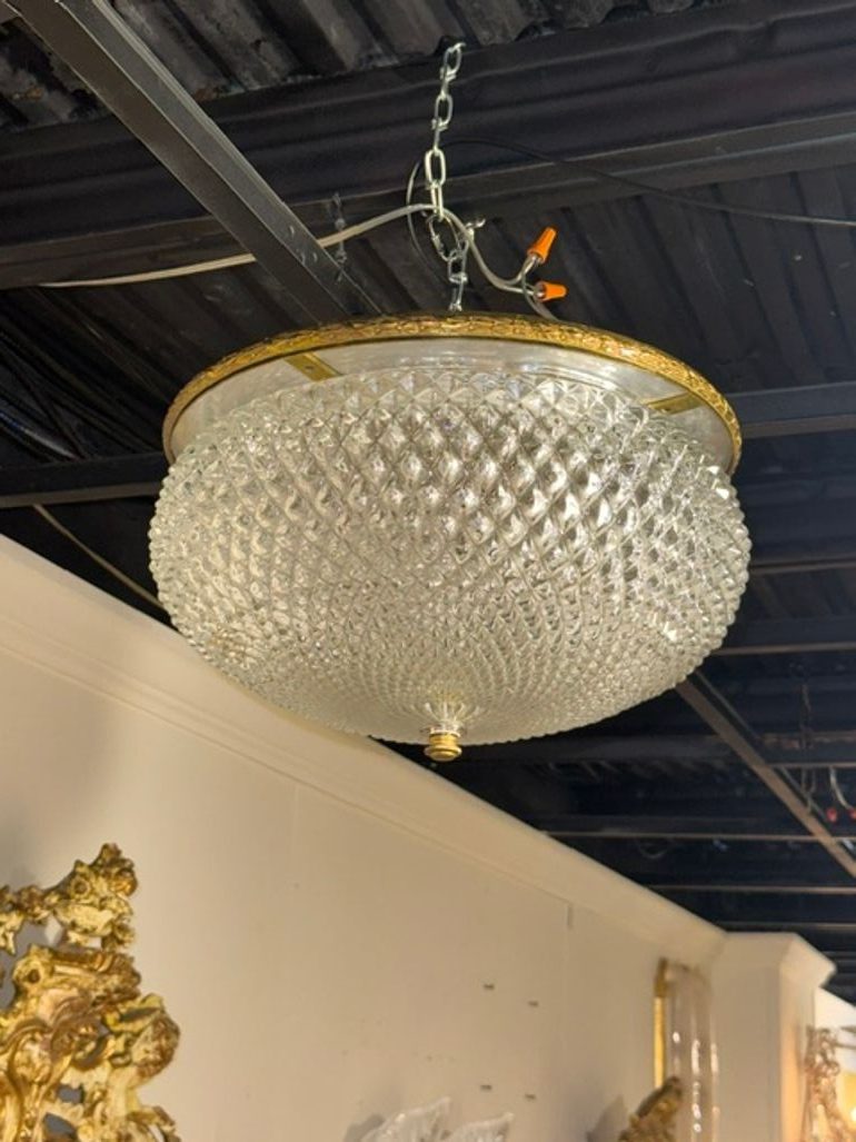 French Cut Glass and Gilt Brass Flush Mount Chandelier - Image 2