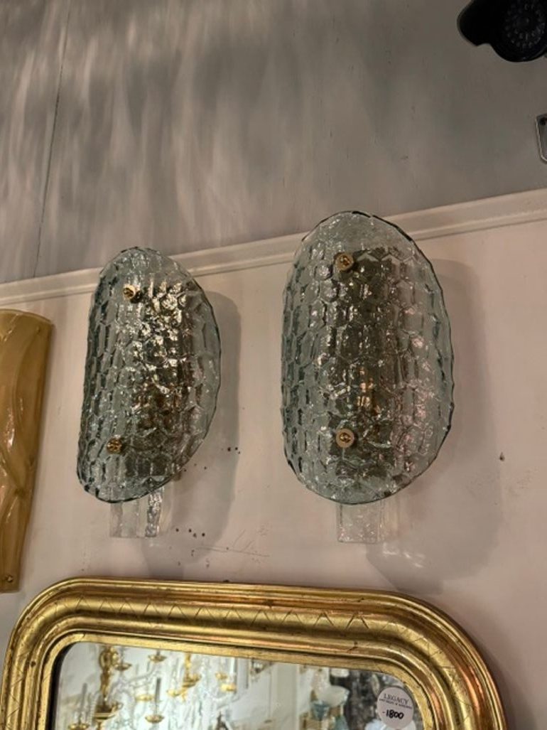 Pair of Murano Turtle Shell Sconces in Fontana Green - Image 2