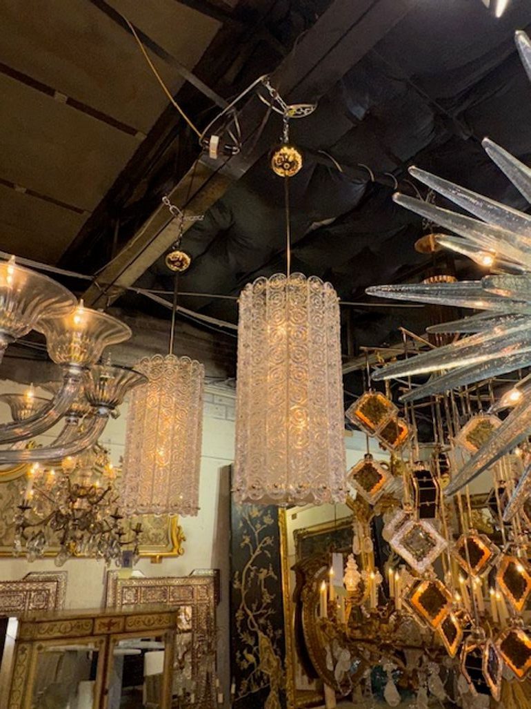 Modern Patterned Murano Glass and Brass Lantern - Image 2