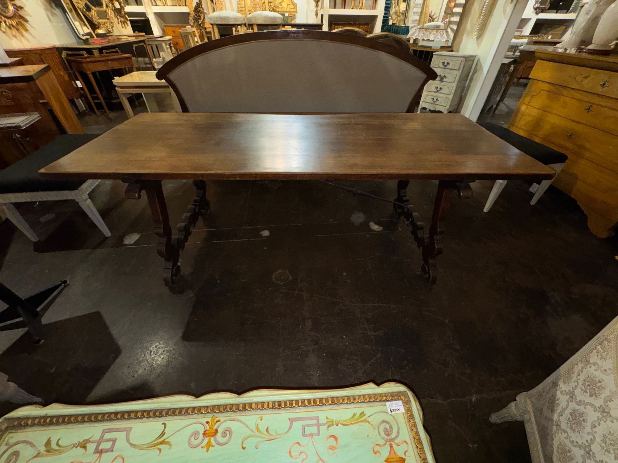 19th c. Spanish Walnut Trestle Table - Image 2