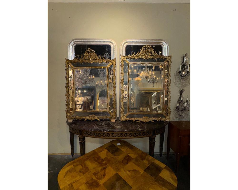 Companion Pair of 19th c. French Giltwood Cushion Mirrors - Image 2