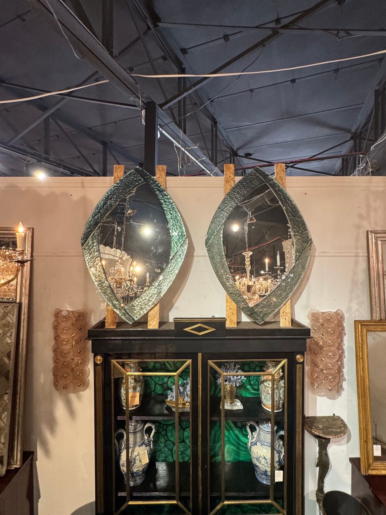 Pair of Modernist Murano Mirrors in Fontana Green - Image 2