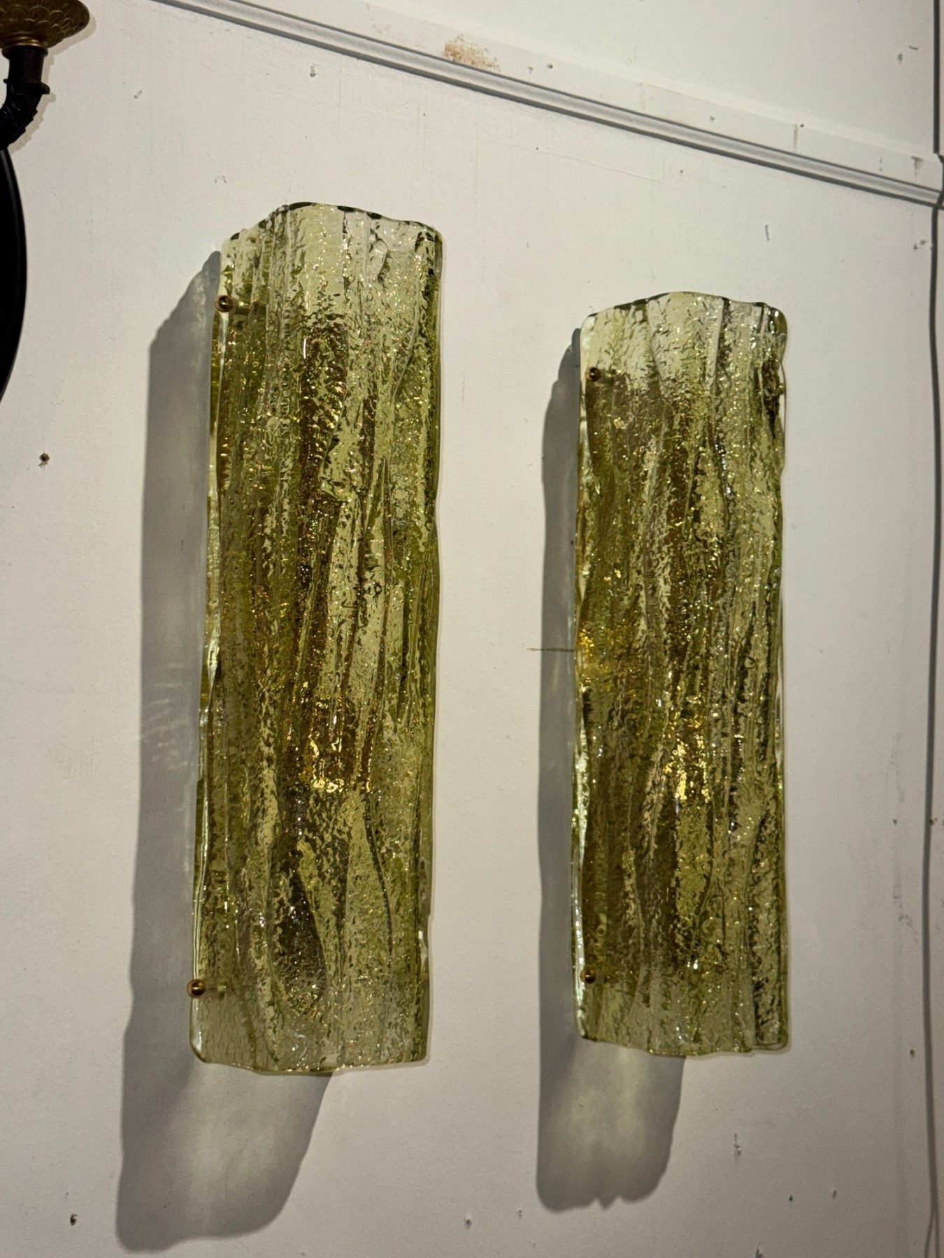 Pair of Murano Green Granola Glass Square Tube Sconces - Image 2