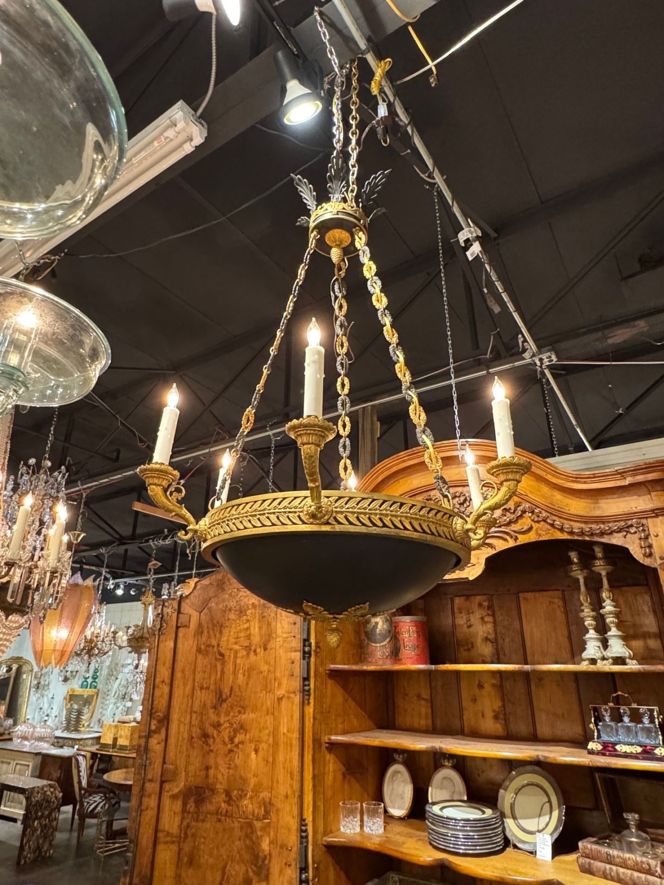 Late 19th c. French Empire Bronze Chandelier - Image 2