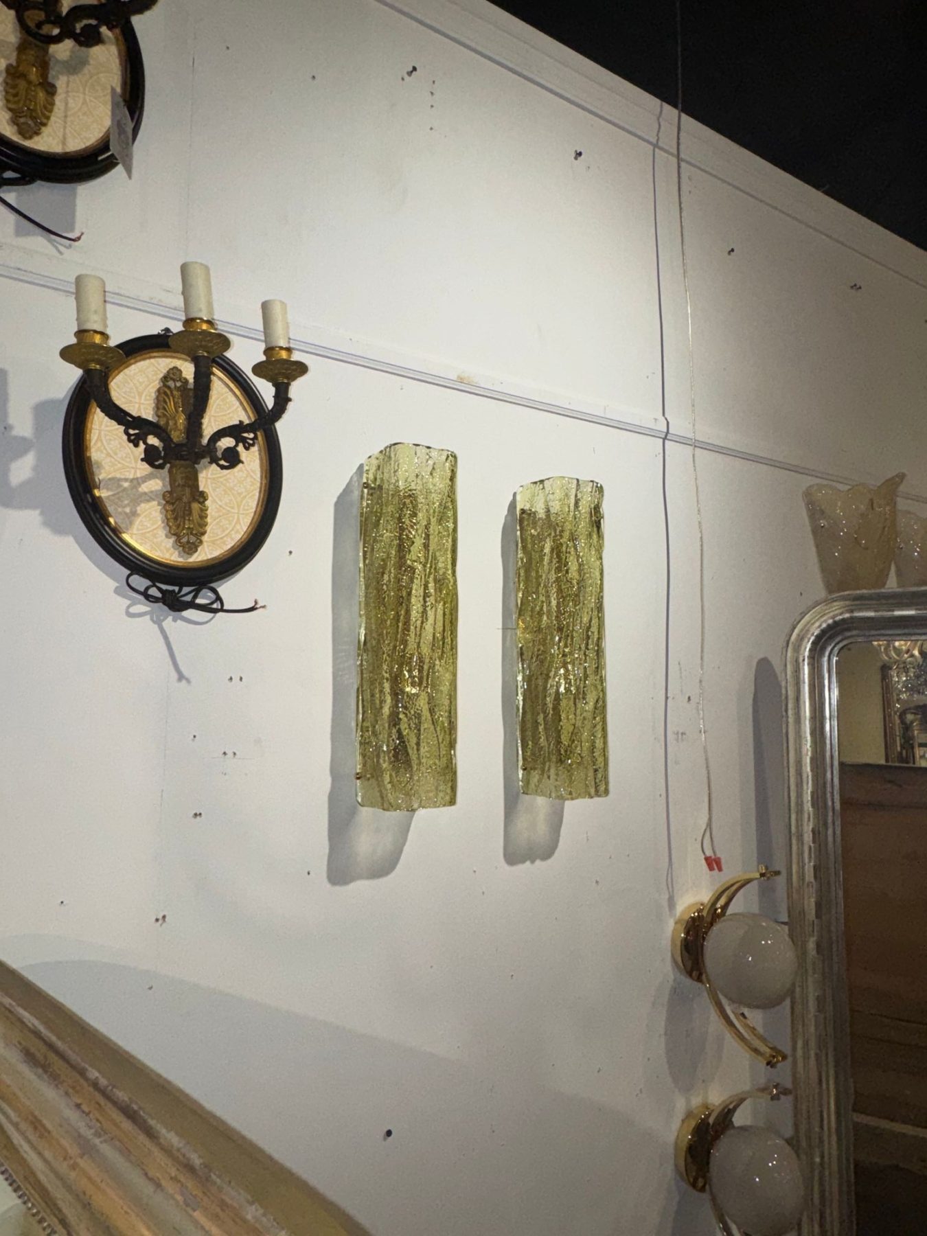 Pair of Murano Green Granola Glass Square Tube Sconces - Image 3
