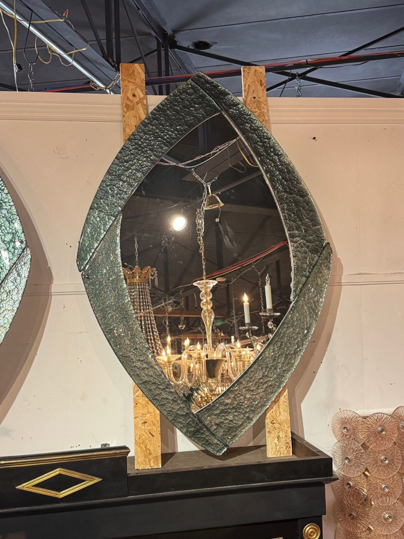 Pair of Modernist Murano Mirrors in Fontana Green - Image 3