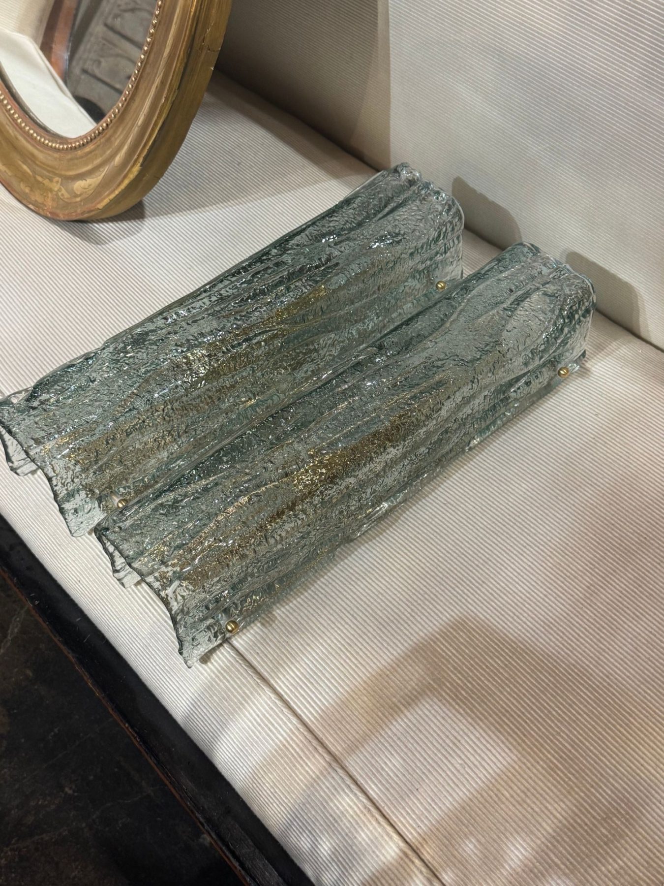 Pair of Murano Fontana Green Granola Glass Square Tube Sconces - Image 4