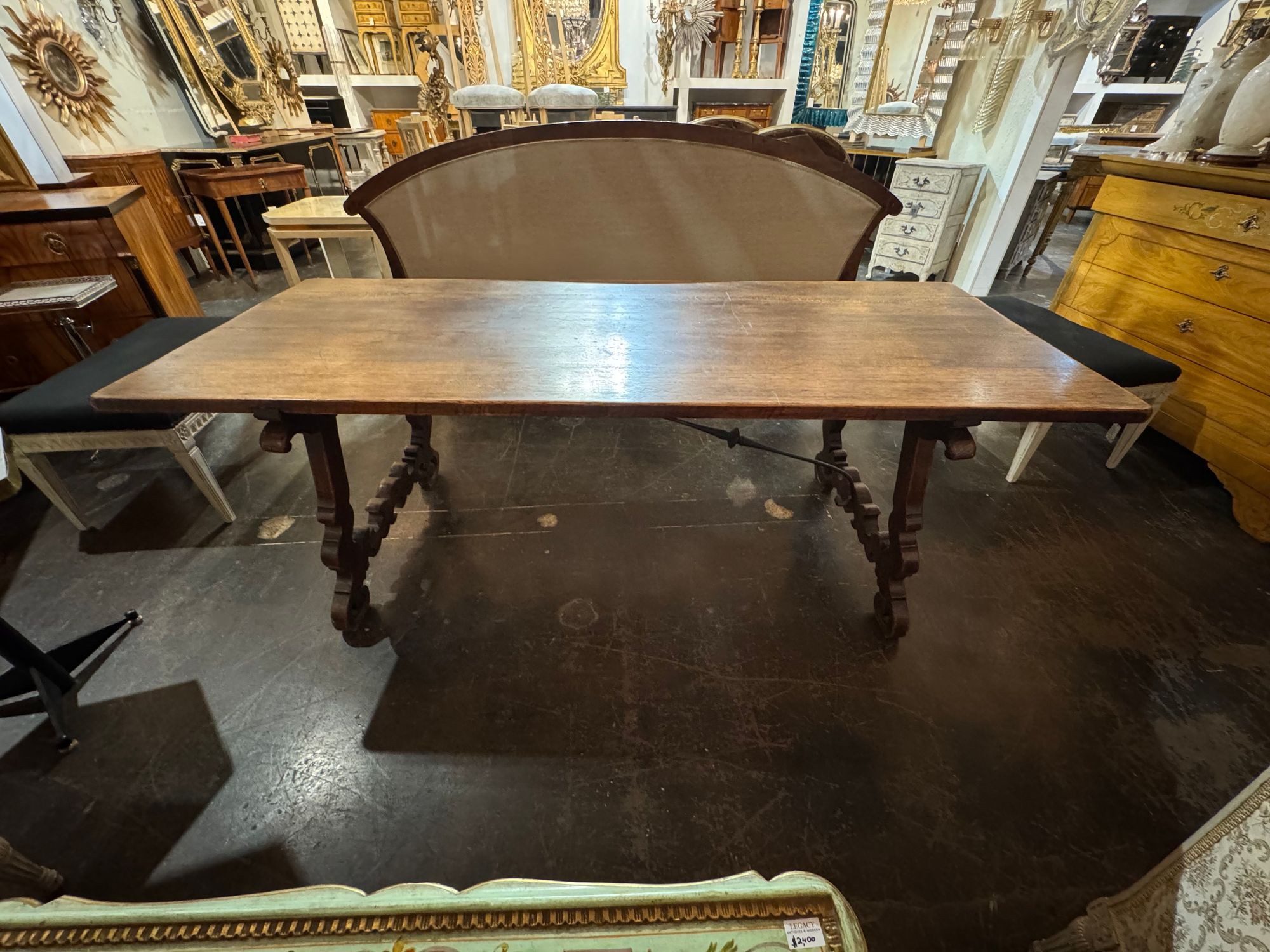 19th c. Spanish Walnut Trestle Table - Image 3