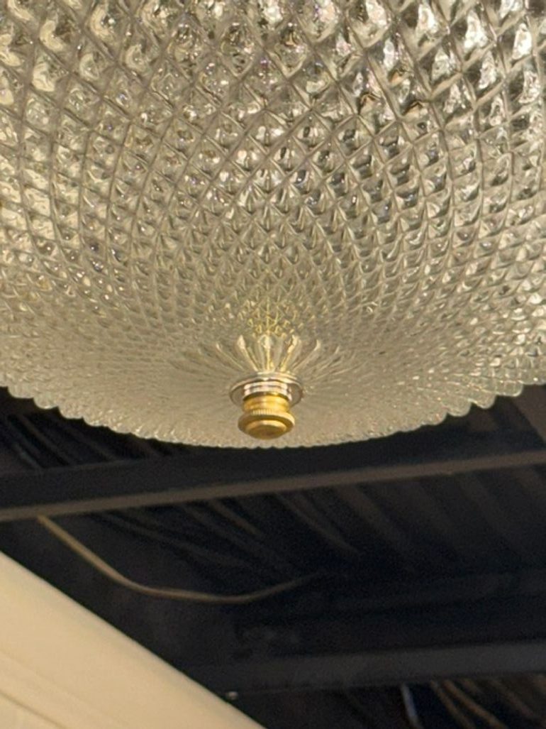 French Cut Glass and Gilt Brass Flush Mount Chandelier - Image 4