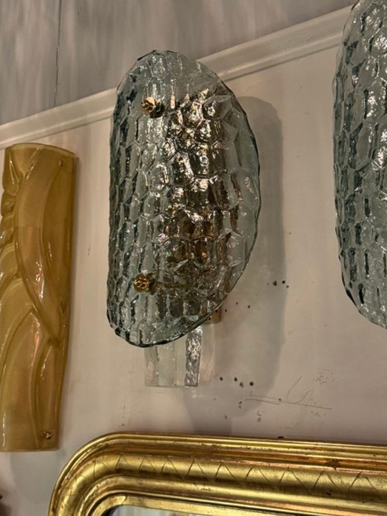 Pair of Murano Turtle Shell Sconces in Fontana Green - Image 4