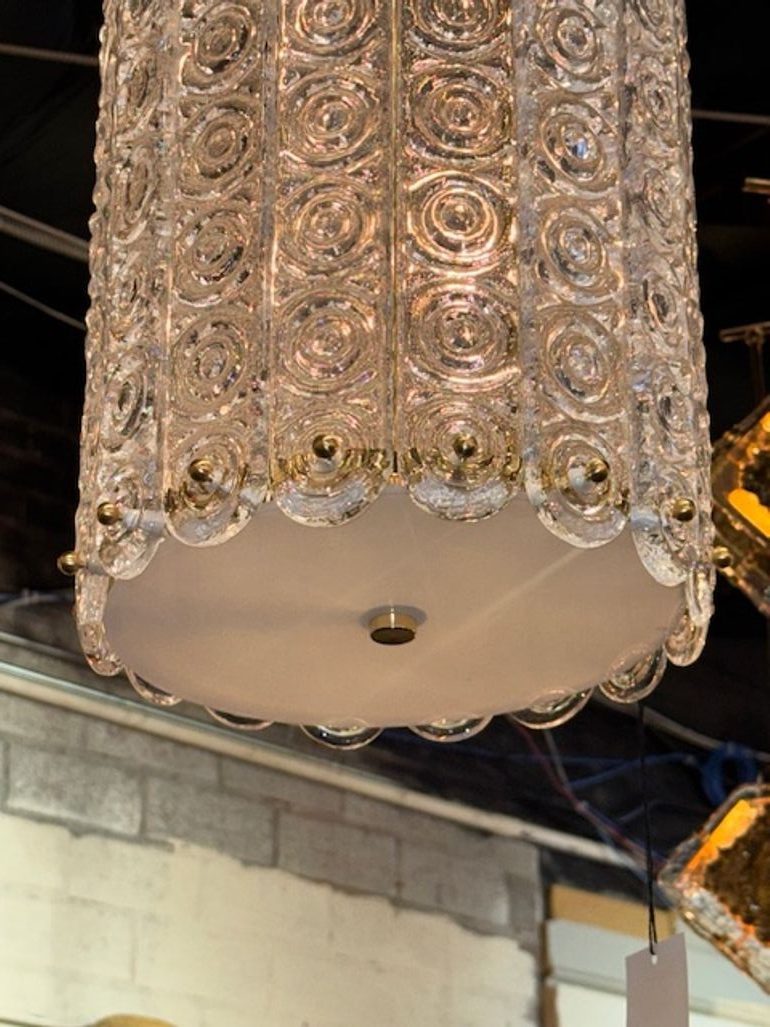 Modern Patterned Murano Glass and Brass Lantern - Image 4