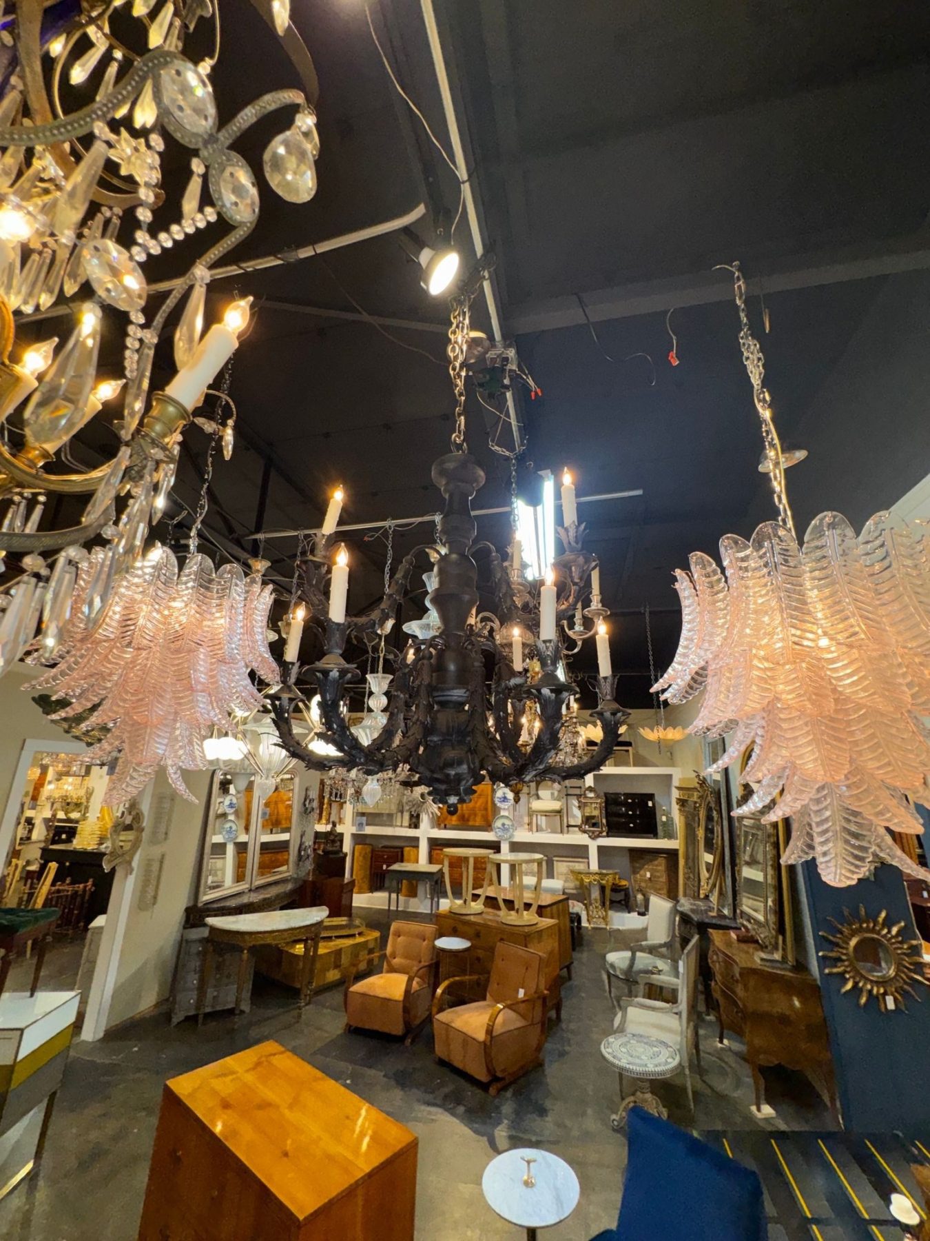 19th c. Italian Carved Wood and Iron Chandelier - Image 4